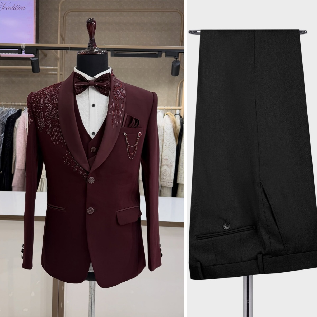 Men Formal Wear Modern - Set di 3 Pezzi Smoking da