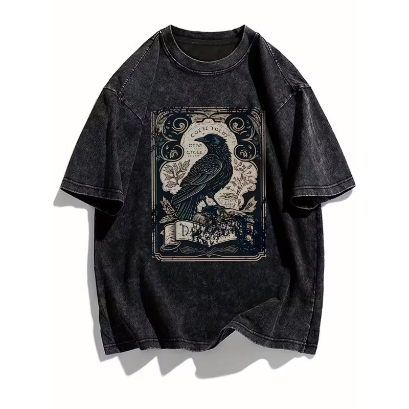 Men'S Gothic Formal Wear - T-shirt vintage gotica con stampa corvo,